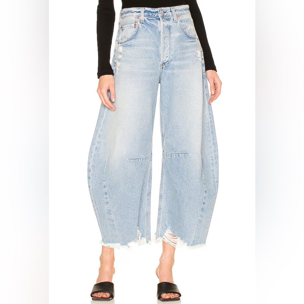 Citizens of Humanity - Light Blue Distressed Wide-Leg Jeans